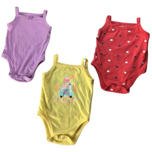 Garanimals Lot of 3 Baby Girl Bodysuit Size 0-3M Purple Red Yellow Cotton Blend - Picture 1 of 14